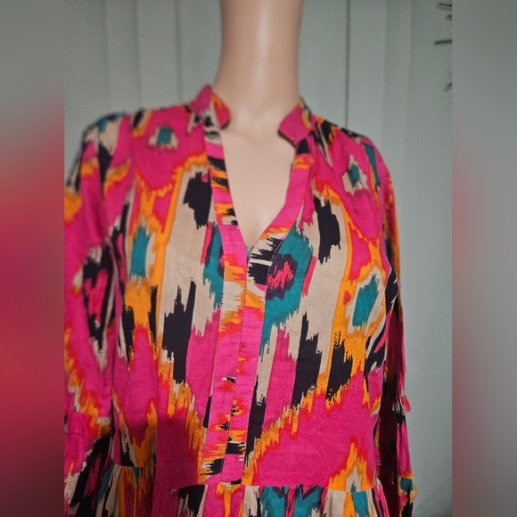 LA PLAGE Alison Long Sleeve Mini Dress – Ikat Fuchsia Multi. Size Small - Picture 9 of 14